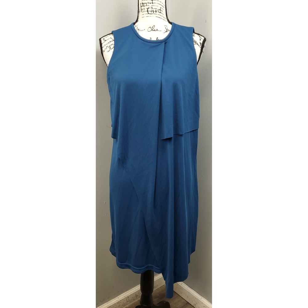 Adrianna Papell‎ Sheath Dress Womens S Blue Lined Sleeveless Wrap Front Back Zip